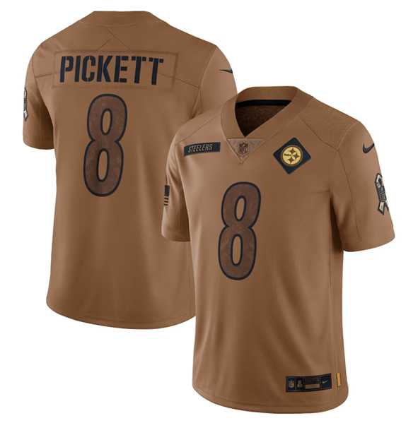 Men's Pittsburgh Steelers #8 Kenny Pickett 2023 Brown Salute To Service Limited Football Stitched Jersey Dyin